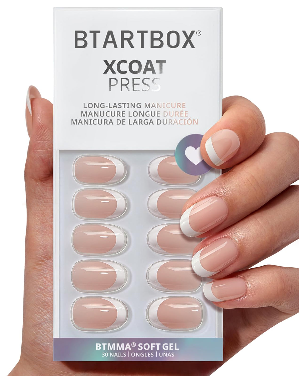 BTArtbox Press On Nails, Short Almond Pink Fake Nails, 32Pcs Full Kit