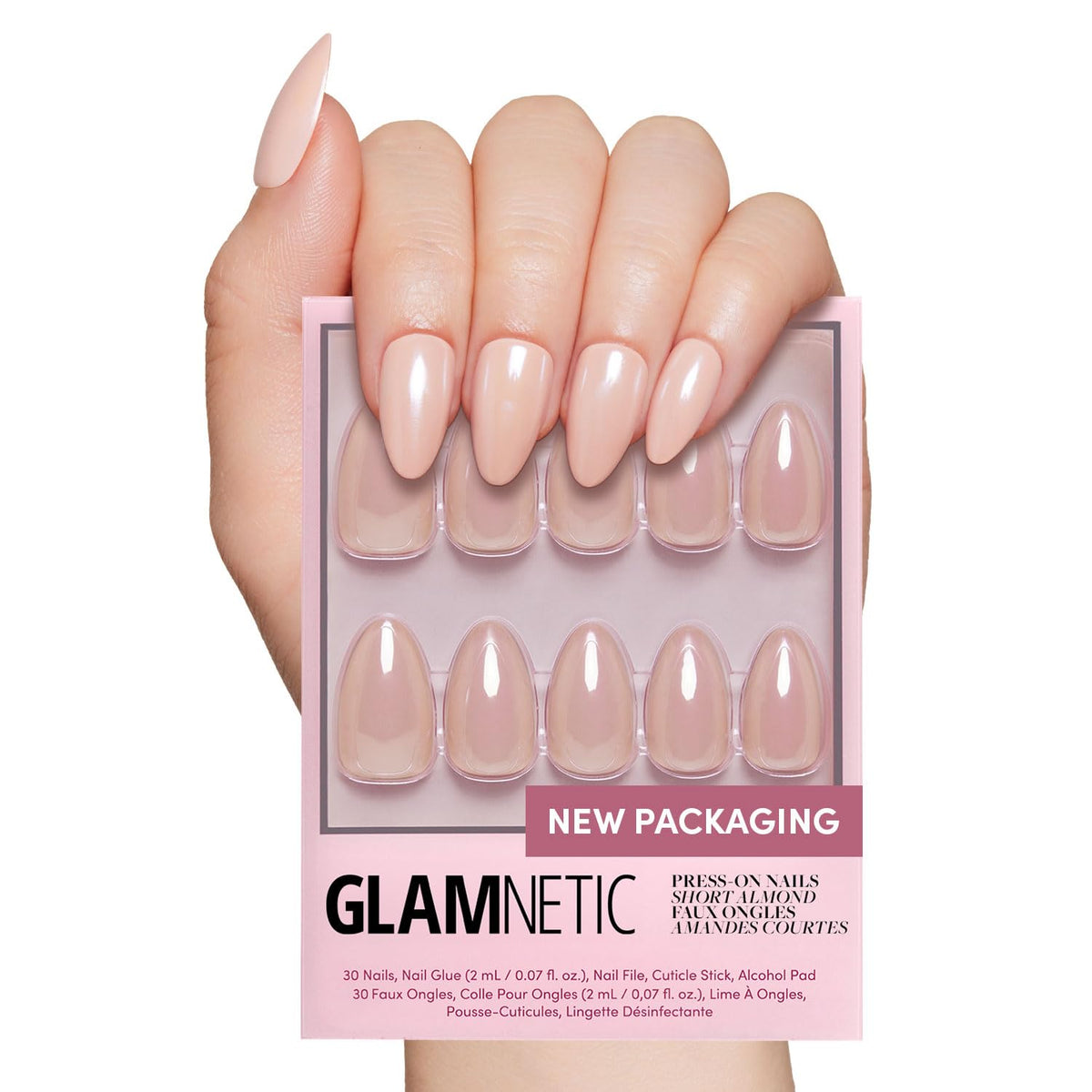 Glamnetic Press On Nails, Short Almond Glossy, Fake Nails 30pc Nail Kit