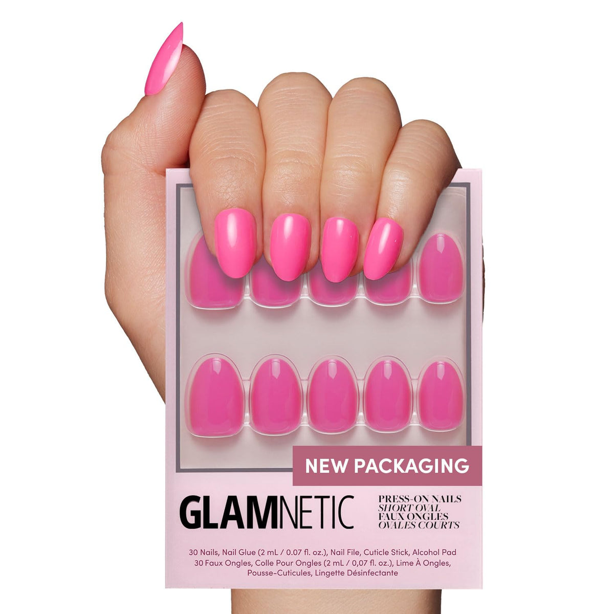 Glamnetic Press On Nails, Short Almond Glossy, Fake Nails 30pc Nail Kit