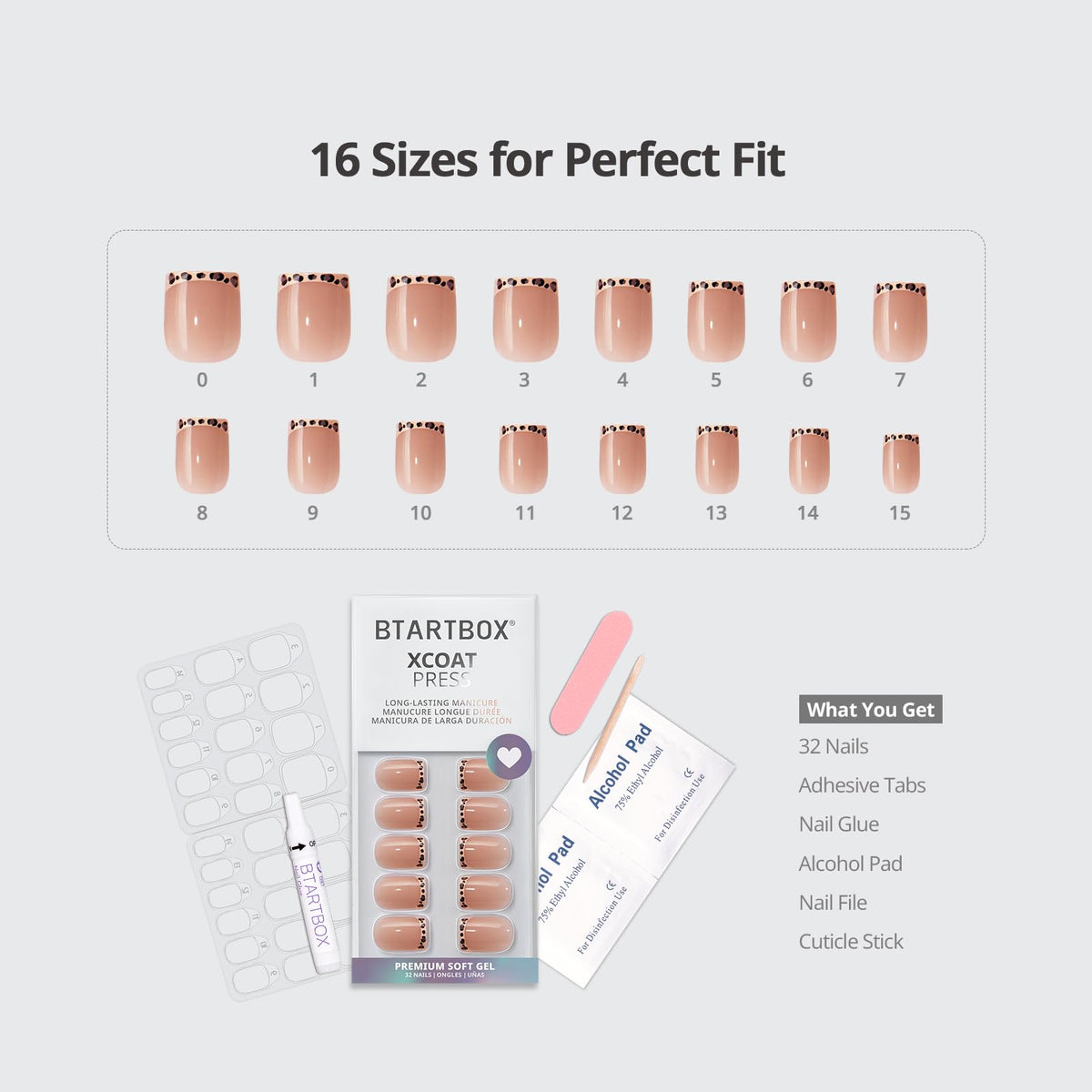 BTArtbox Press On Nails, Short Almond Pink Fake Nails, 32Pcs Full Kit