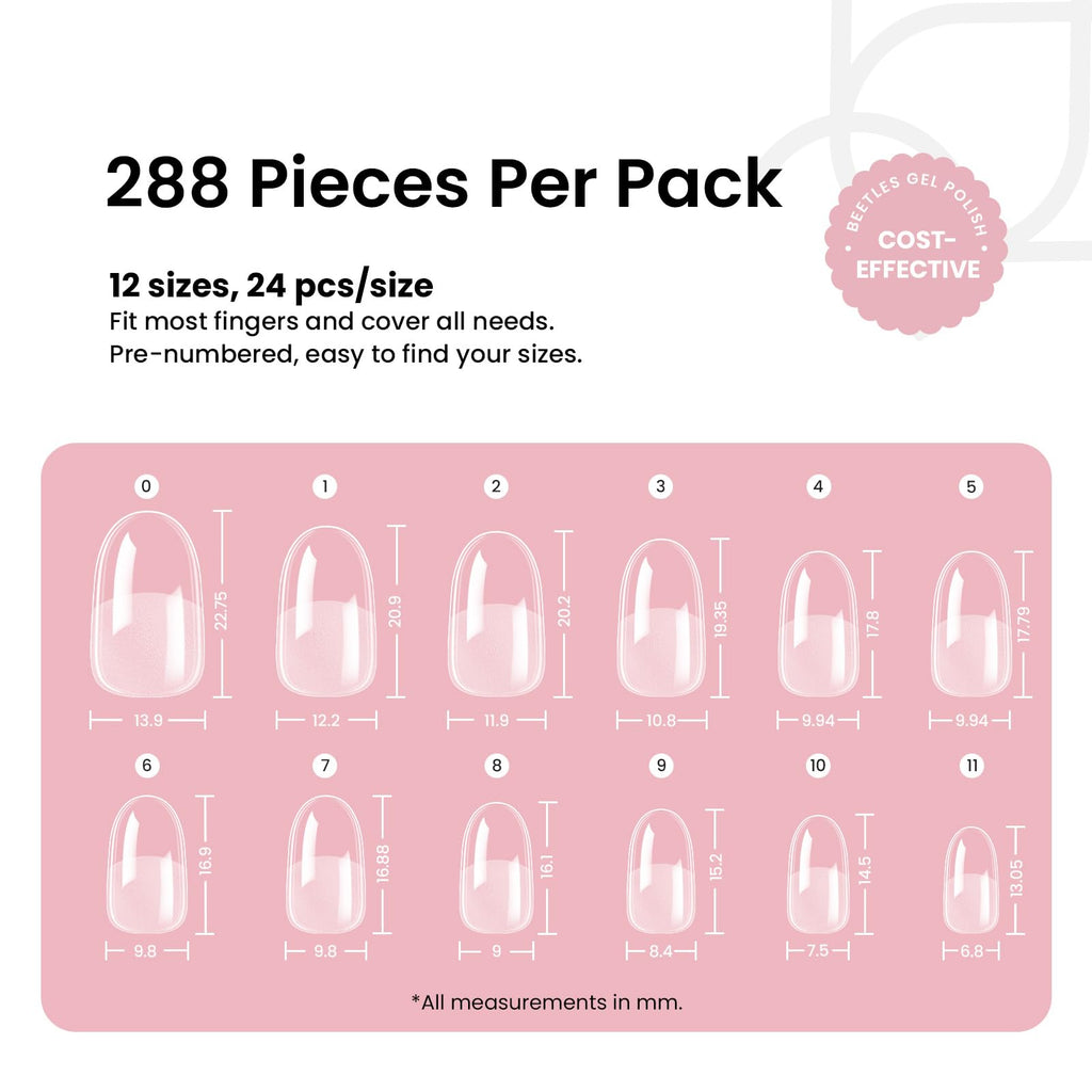Beetles Soft Gel Nail Tips Short Almond 288pcs in 12 Sizes Etch-X