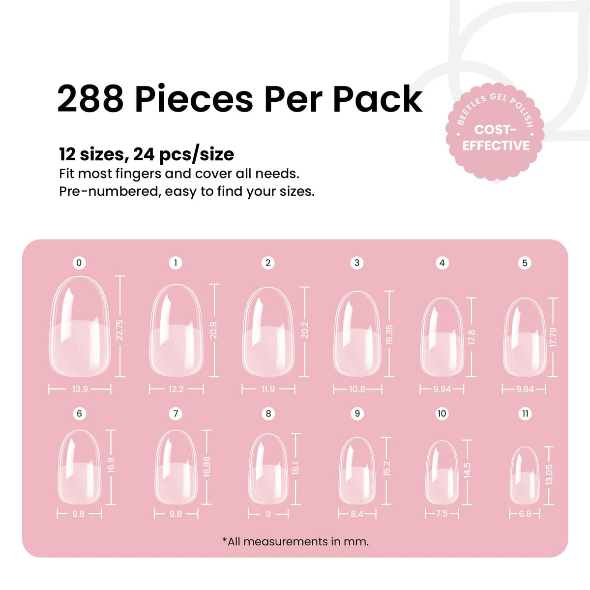 Beetles Soft Gel Nail Tips Short Almond 288pcs in 12 Sizes Etch-X