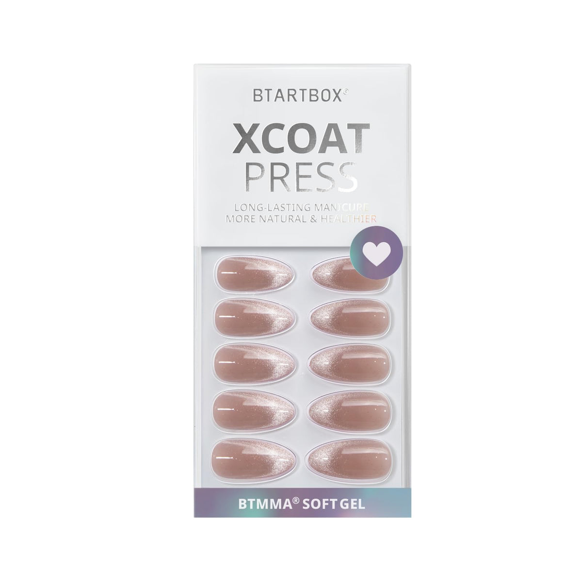 BTArtbox Press On Nails, Short Almond Pink Fake Nails, 32Pcs Full Kit