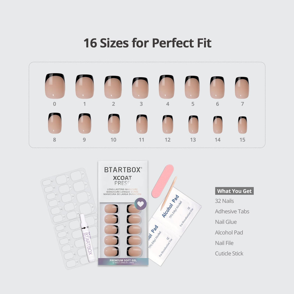 BTArtbox Press On Nails, Short Almond Pink Fake Nails, 32Pcs Full Kit