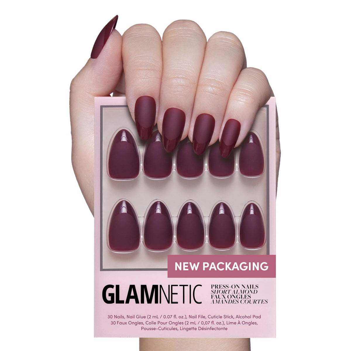 Glamnetic Press On Nails, Short Almond Glossy, Fake Nails 30pc Nail Kit