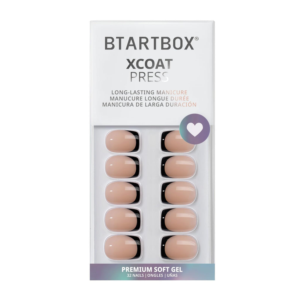 BTArtbox Press On Nails, Short Almond Pink Fake Nails, 32Pcs Full Kit