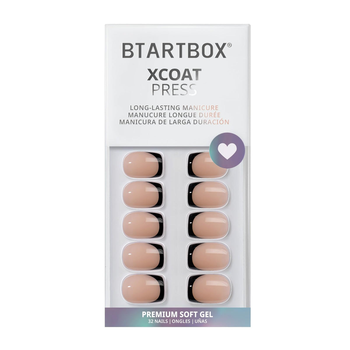 BTArtbox Press On Nails, Short Almond Pink Fake Nails, 32Pcs Full Kit