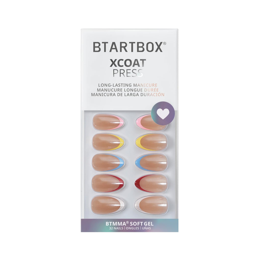 BTArtbox Press On Nails, Short Almond Pink Fake Nails, 32Pcs Full Kit