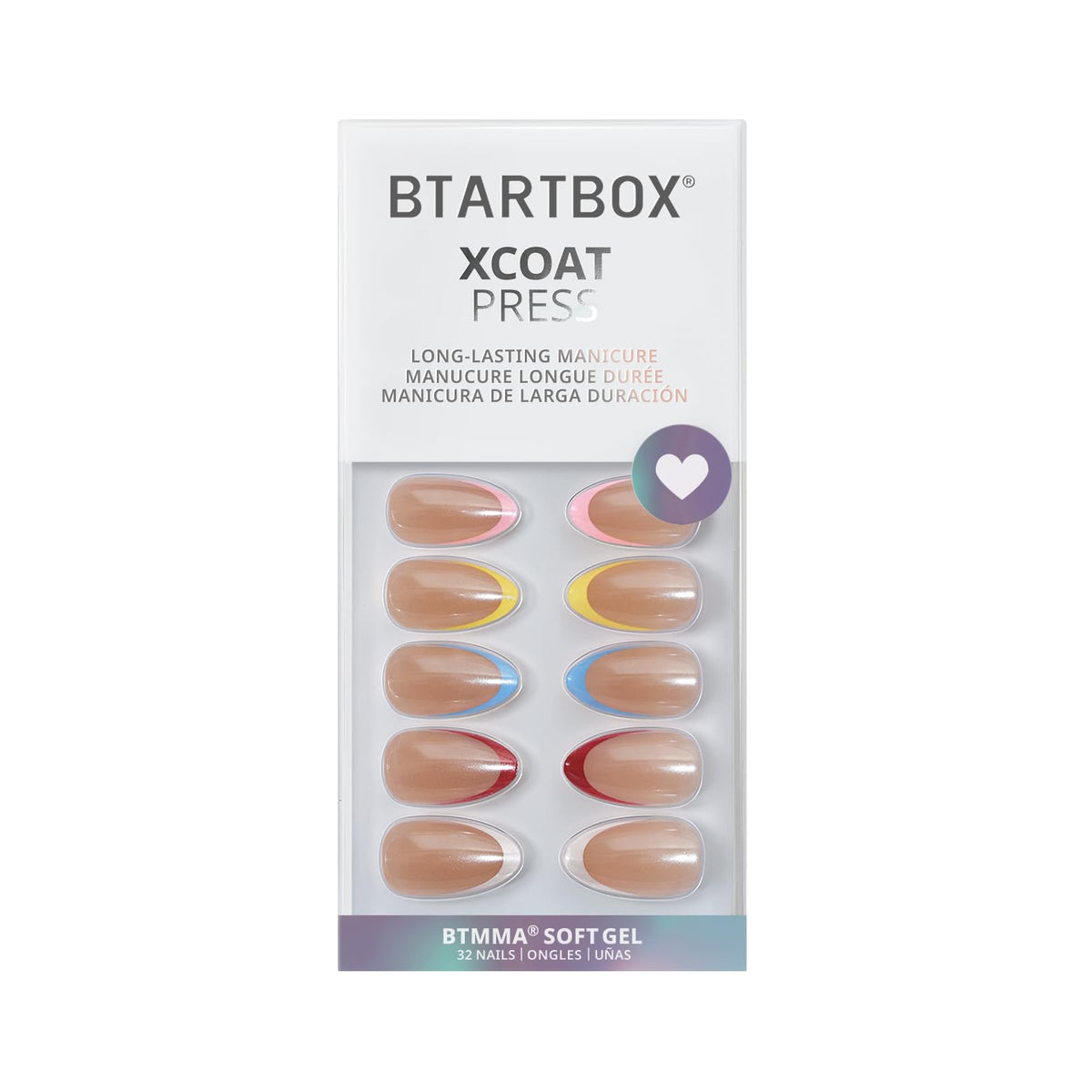 BTArtbox Press On Nails, Short Almond Pink Fake Nails, 32Pcs Full Kit