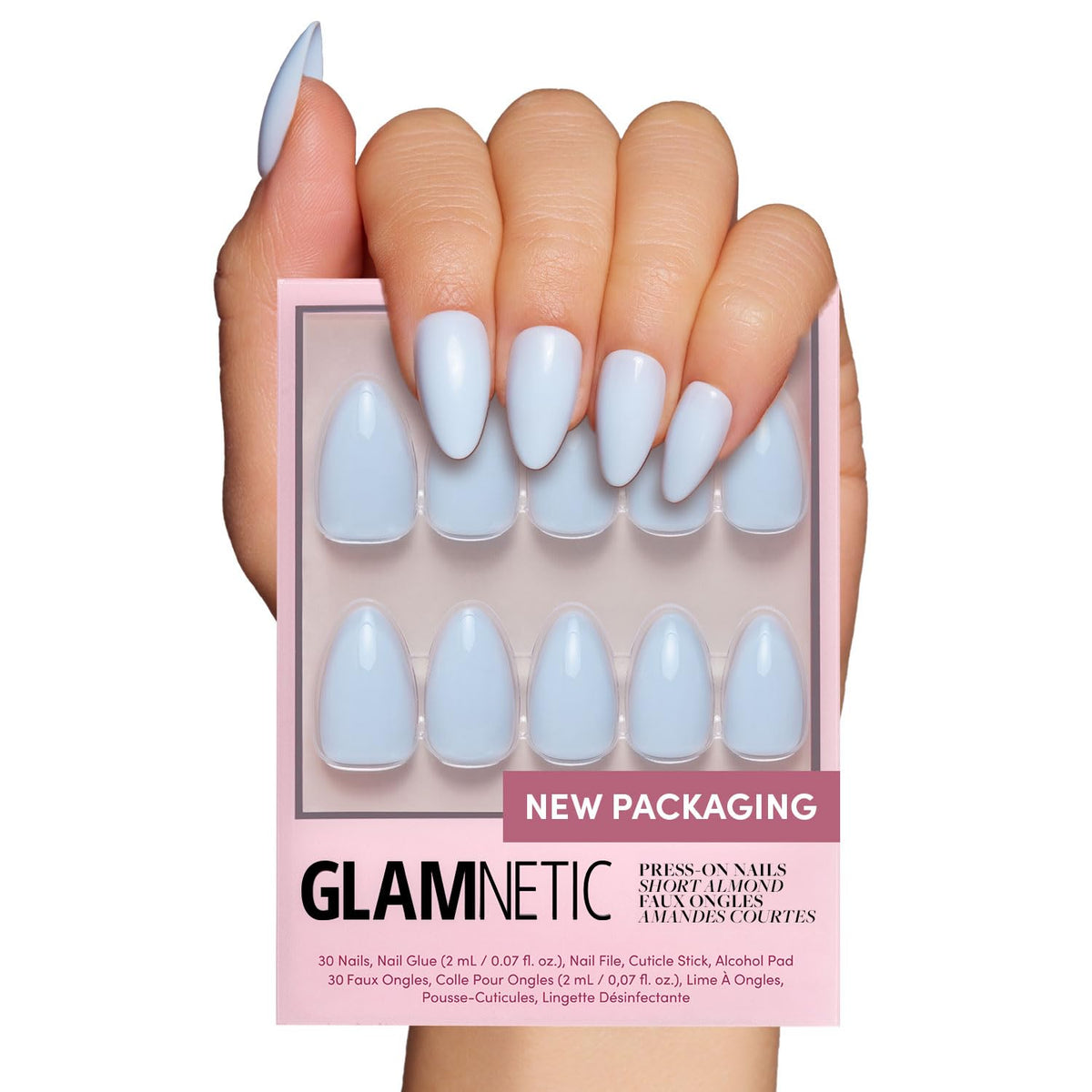 Glamnetic Press On Nails, Short Almond Glossy, Fake Nails 30pc Nail Kit