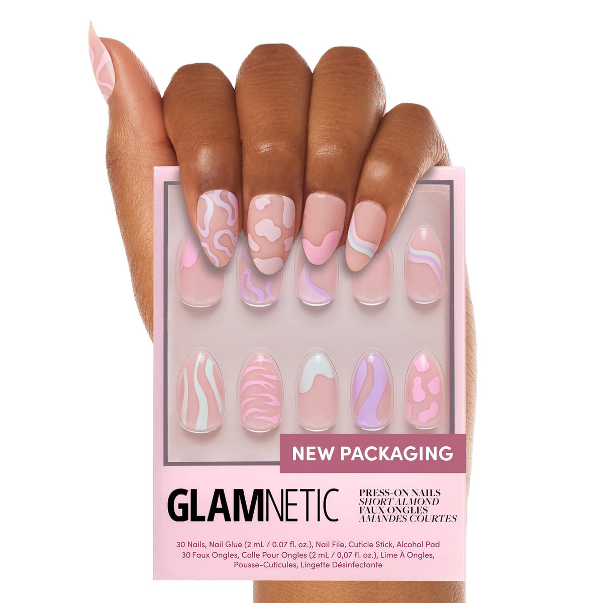 Glamnetic Press On Nails, Short Almond Glossy, Fake Nails 30pc Nail Kit