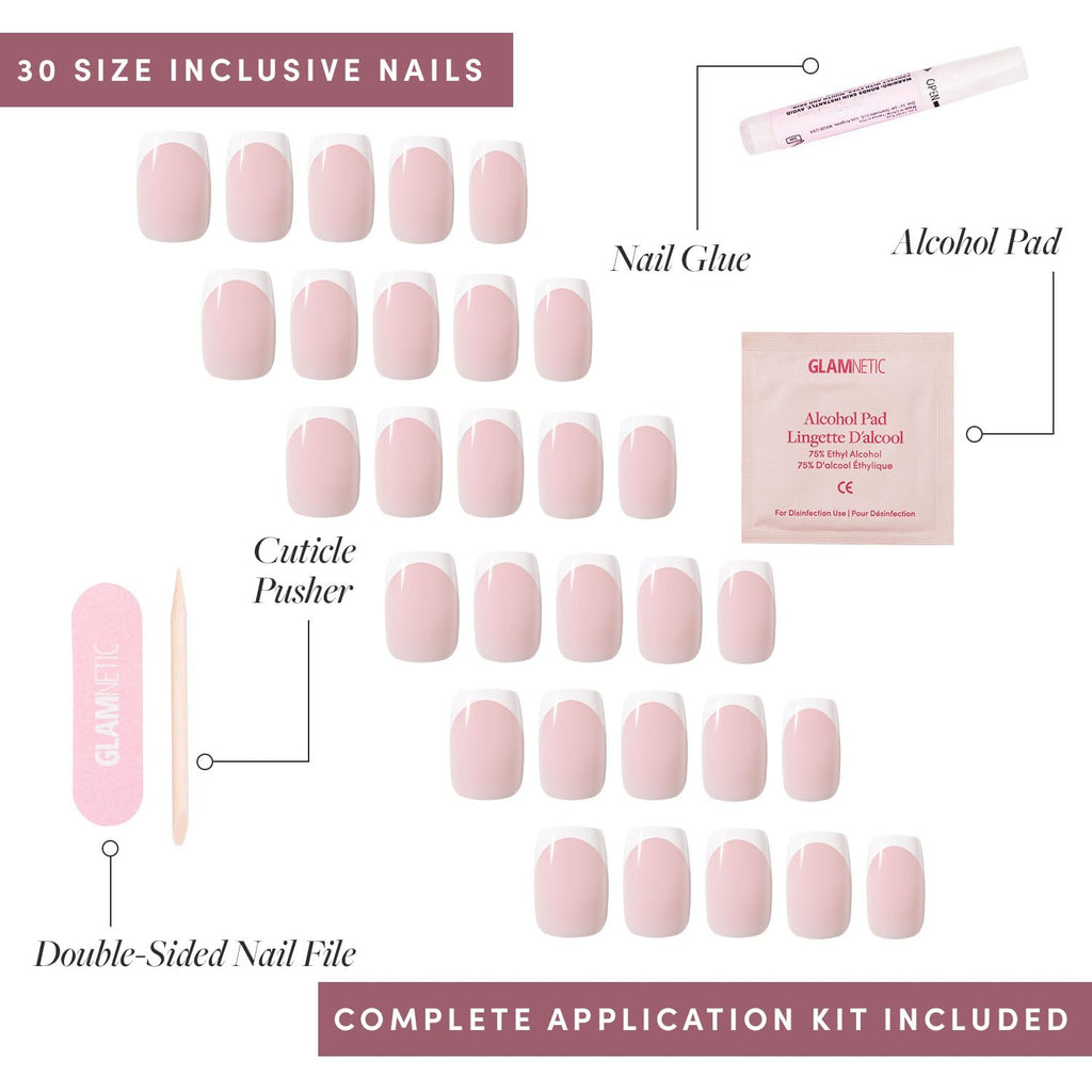 Glamnetic Press On Nails, Short Almond Glossy, Fake Nails 30pc Nail Kit