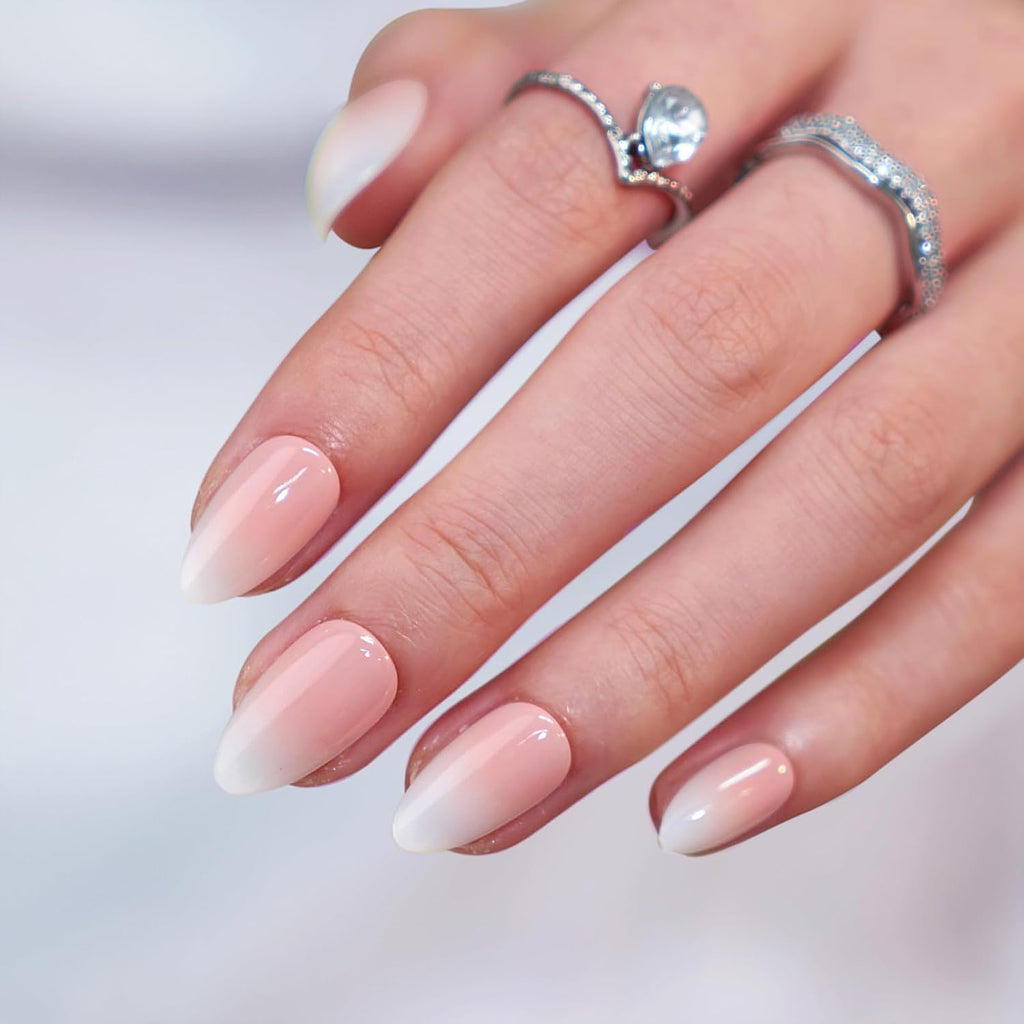 BTArtbox Press On Nails, Short Almond Pink Fake Nails, 32Pcs Full Kit