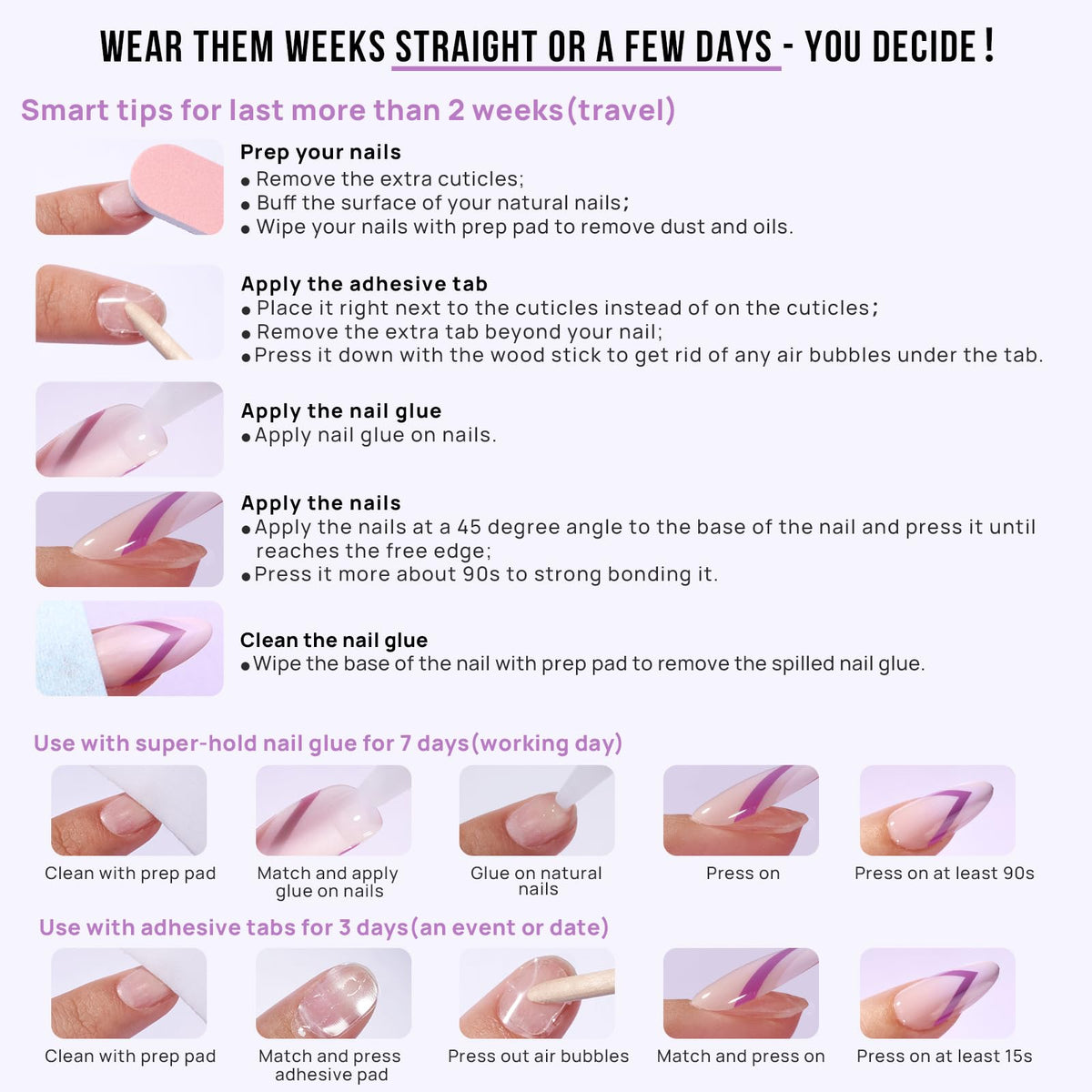 BTArtbox Press On Nails, Short Almond Pink Fake Nails, 32Pcs Full Kit