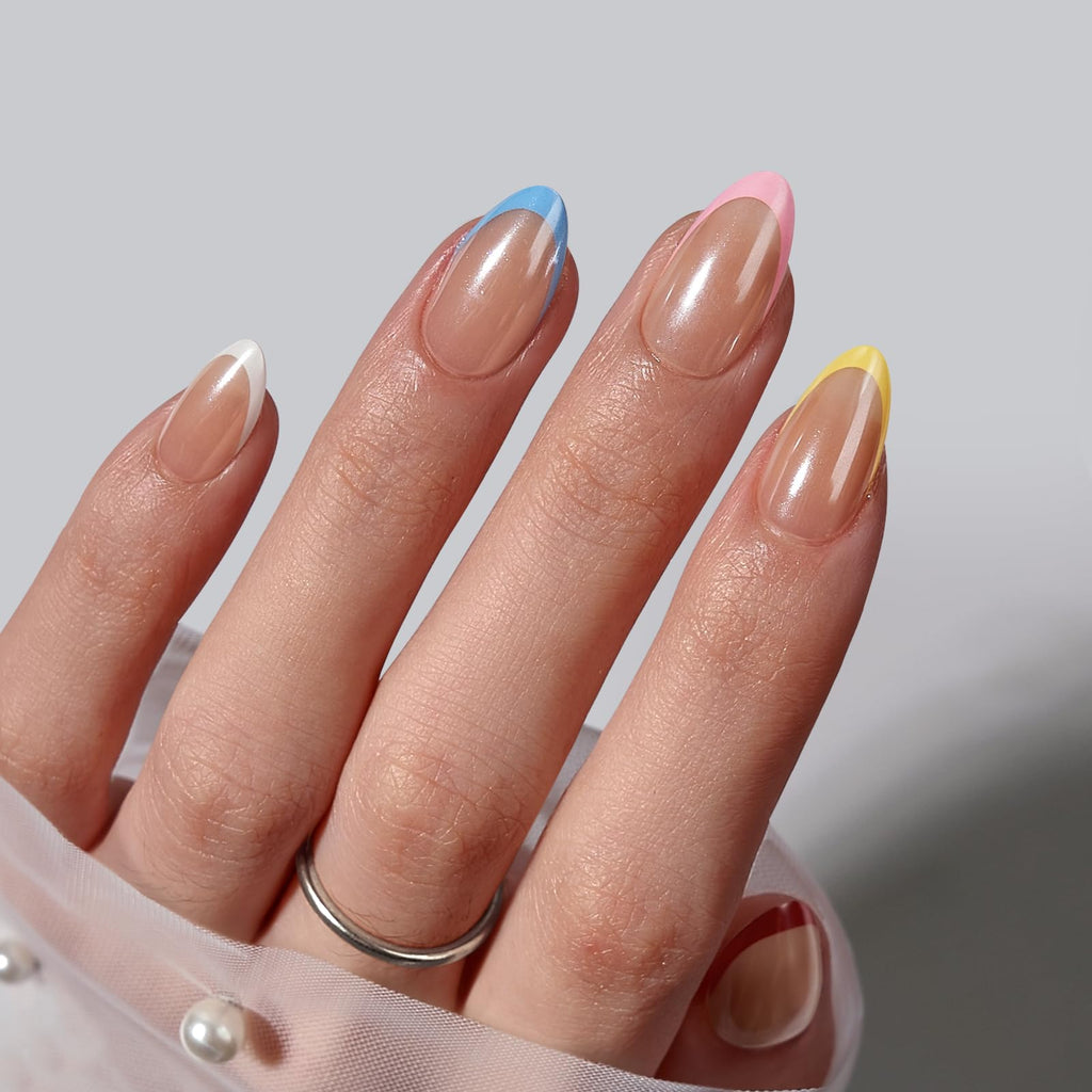 BTArtbox Press On Nails, Short Almond Pink Fake Nails, 32Pcs Full Kit