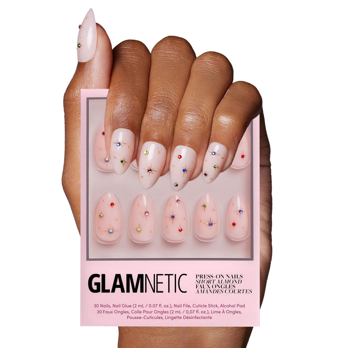 Glamnetic Press On Nails, Short Almond Glossy, Fake Nails 30pc Nail Kit