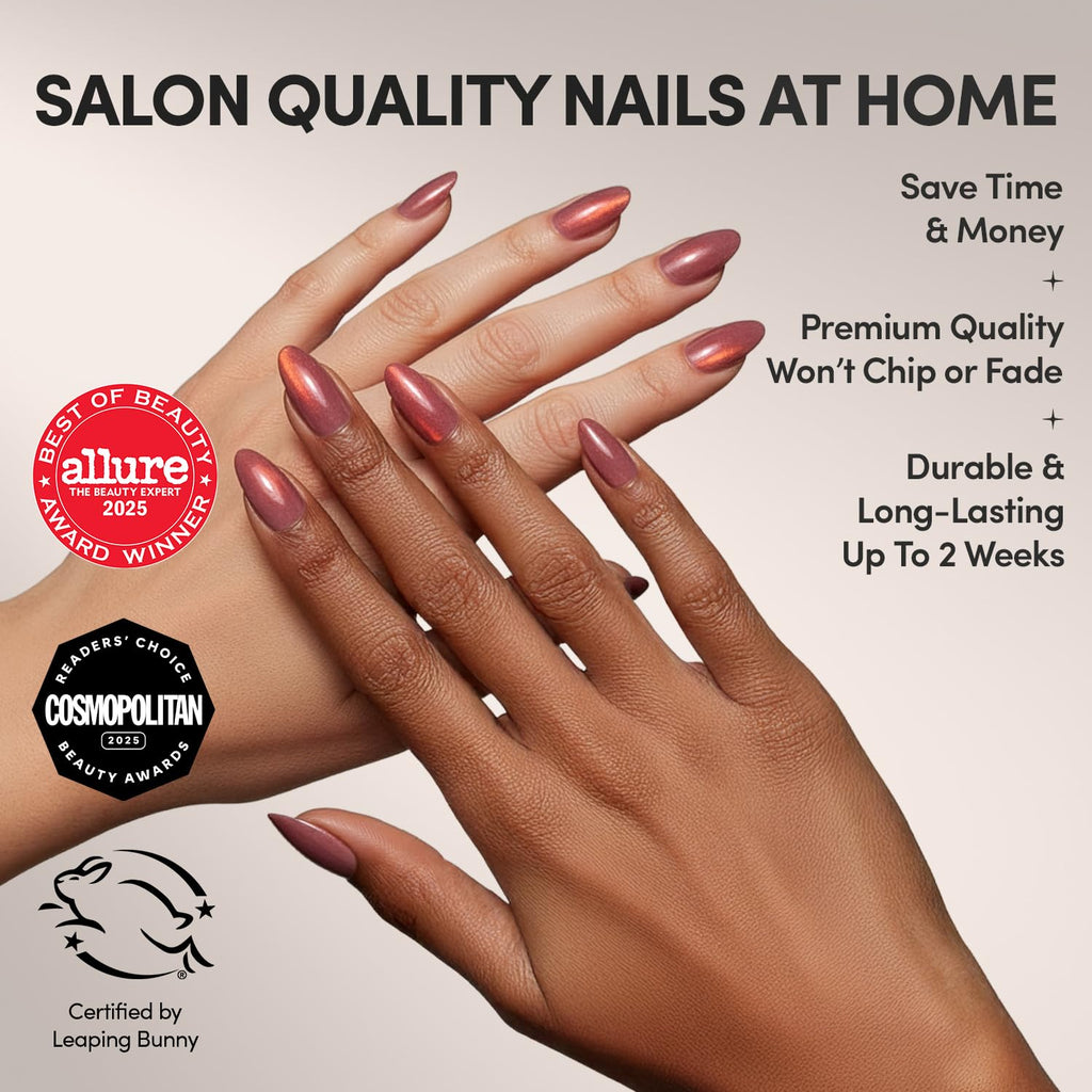 Glamnetic Press On Nails, Short Almond Glossy, Fake Nails 30pc Nail Kit