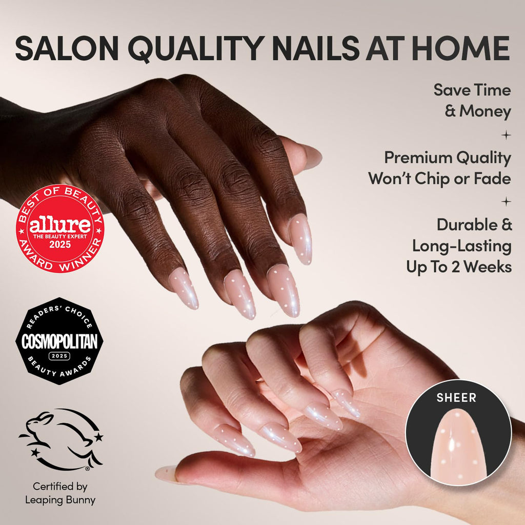 Glamnetic Press On Nails, Short Almond Glossy, Fake Nails 30pc Nail Kit