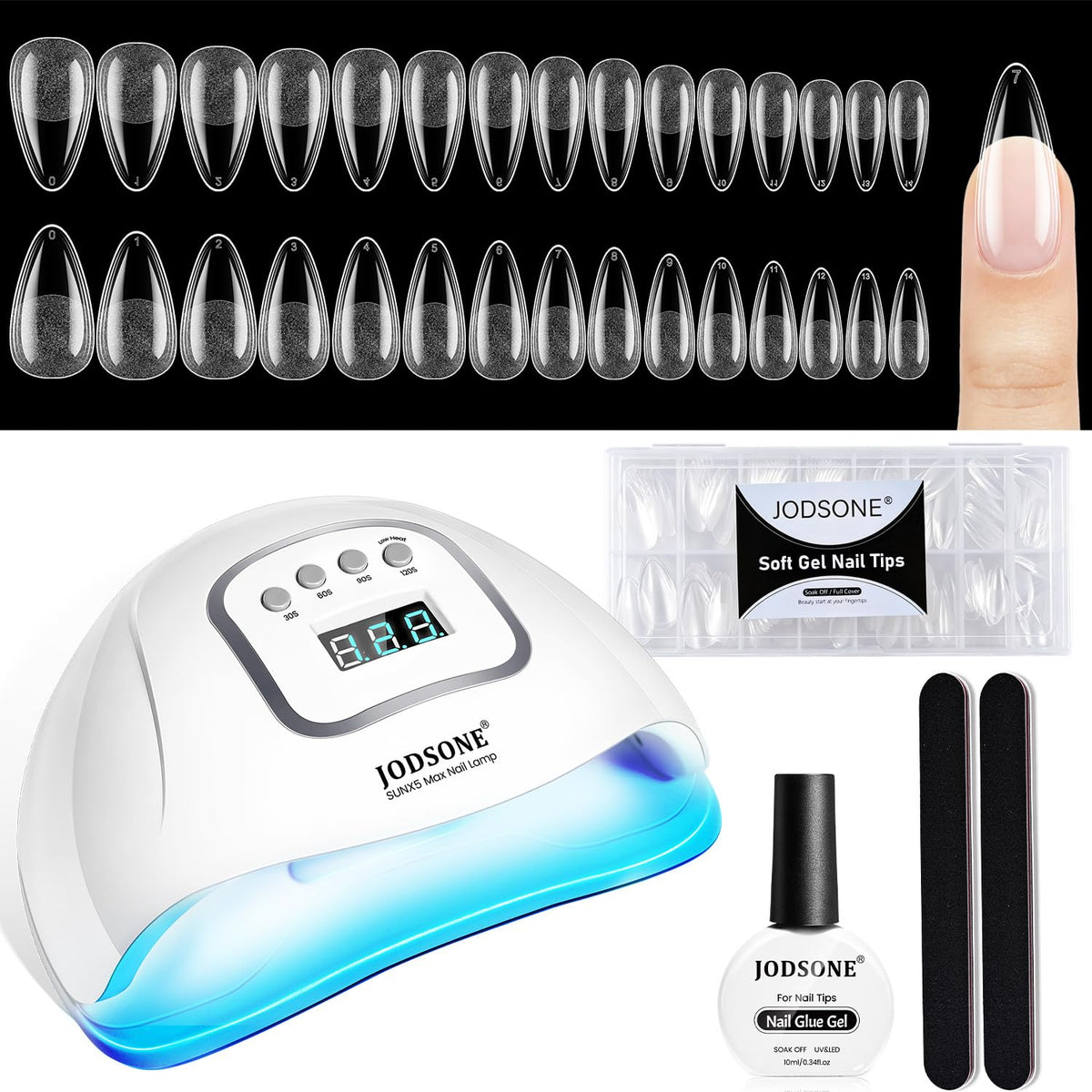 JODSONE U V LED Nail Lamp with Base Coat Top Coat Set, Nail Dryer for Gel Polish for Nails with Automatic Sensor & 4 Timers