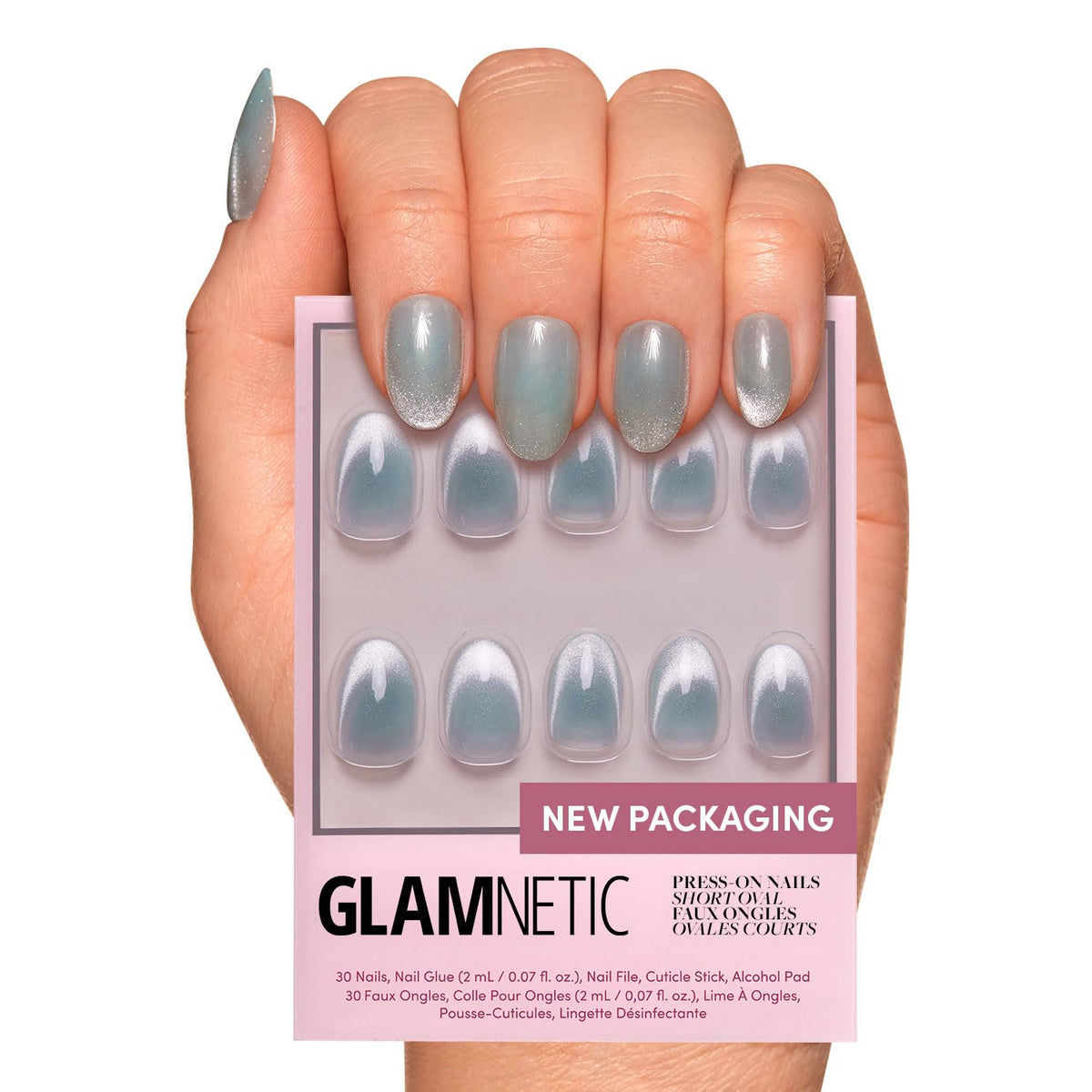 Glamnetic Press On Nails, Short Almond Glossy, Fake Nails 30pc Nail Kit