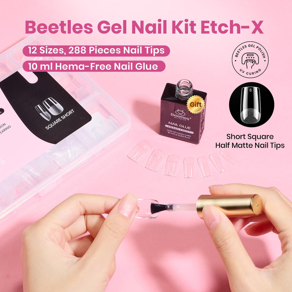 Beetles Soft Gel Nail Tips Short Almond 288pcs in 12 Sizes Etch-X
