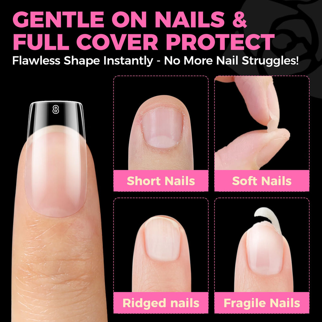 UNA GELLA Almond Gel Nail Tips 504PCS Pre-Etched Clear Fake Nails Tips