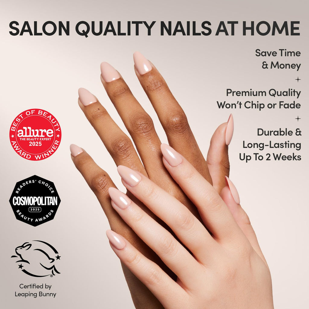Glamnetic Press On Nails, Short Almond Glossy, Fake Nails 30pc Nail Kit
