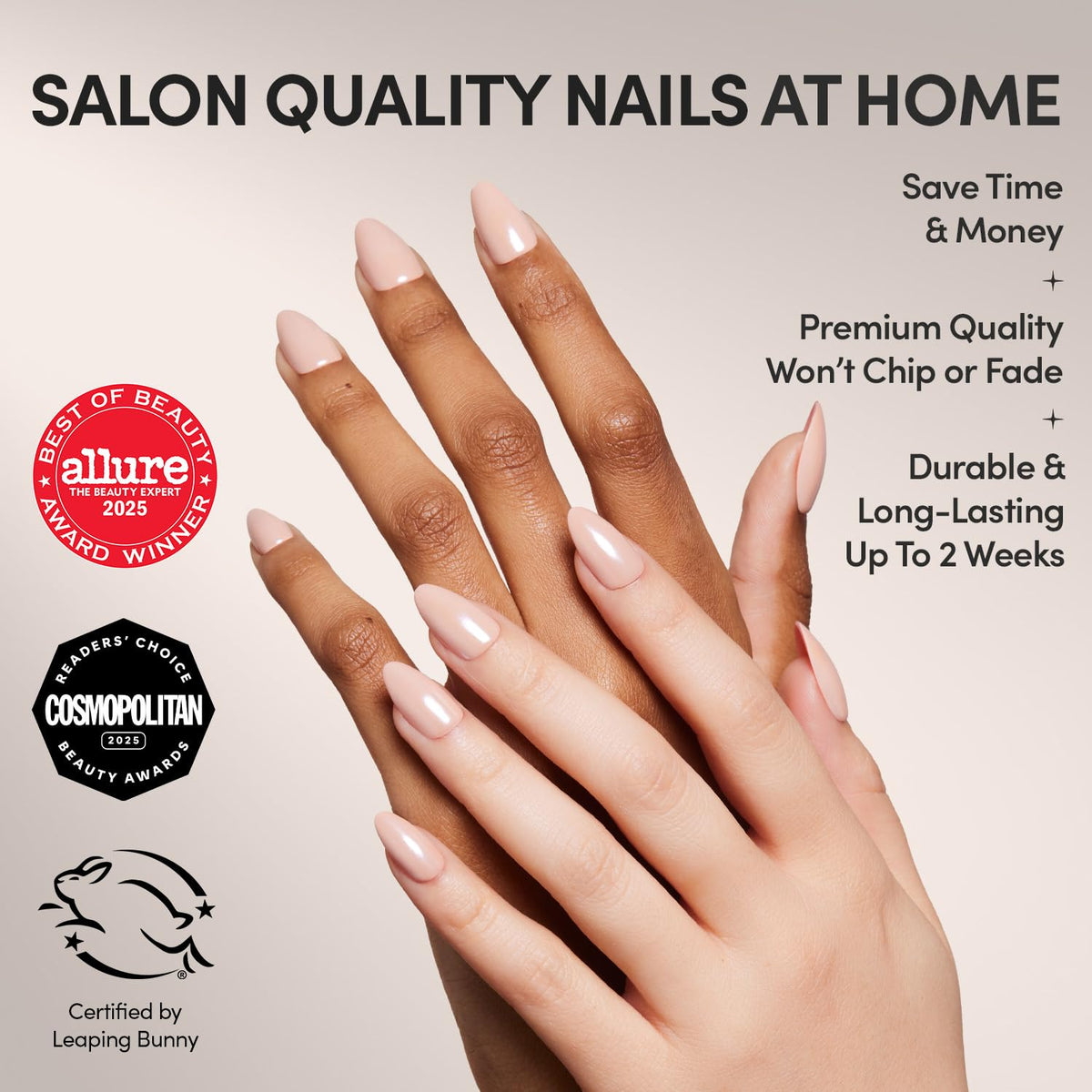 Glamnetic Press On Nails, Short Almond Glossy, Fake Nails 30pc Nail Kit