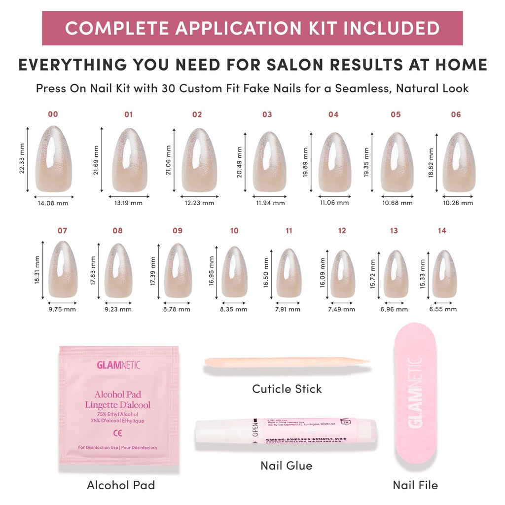 Glamnetic Press On Nails, Short Almond Glossy, Fake Nails 30pc Nail Kit