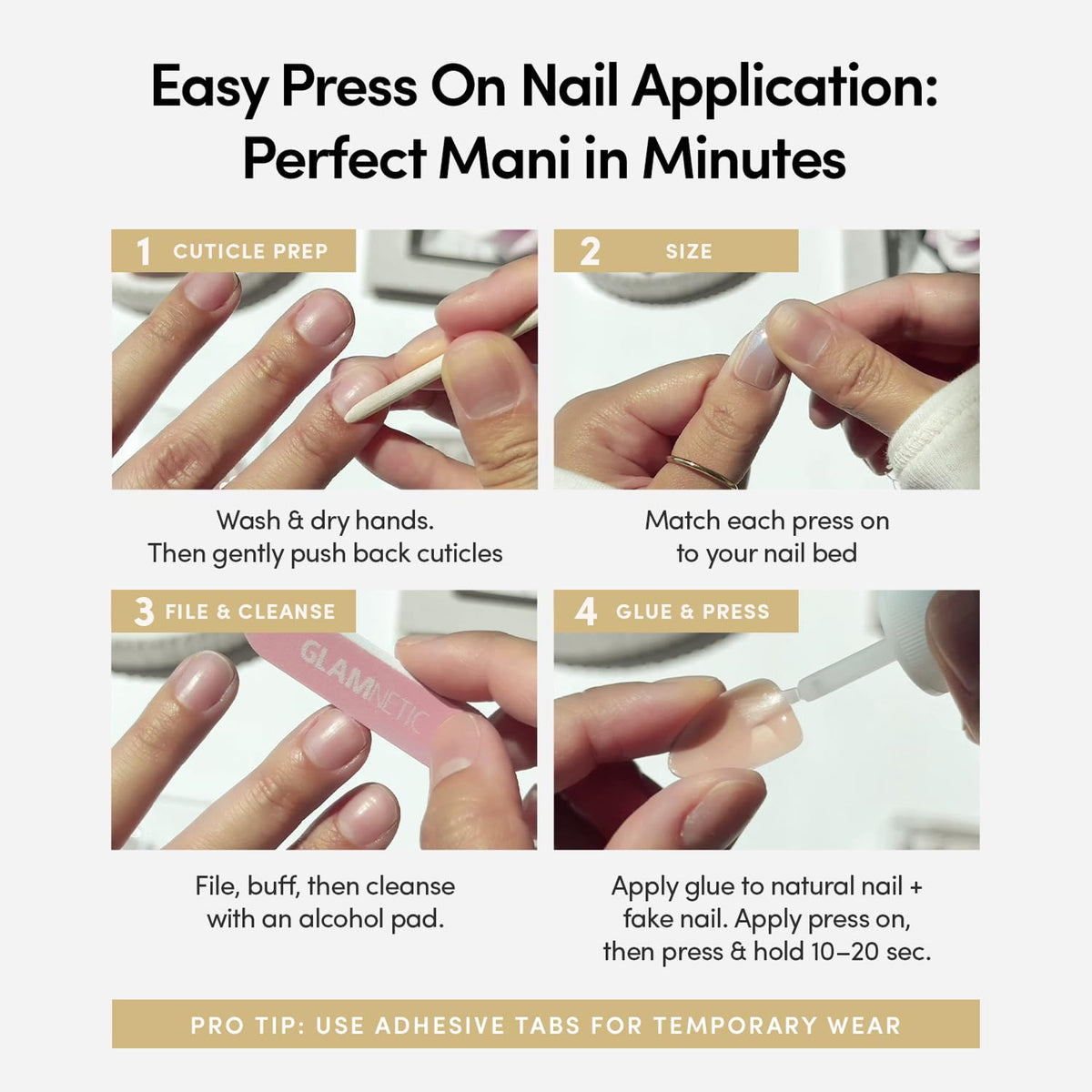 Glamnetic Press On Nails, Short Almond Glossy, Fake Nails 30pc Nail Kit