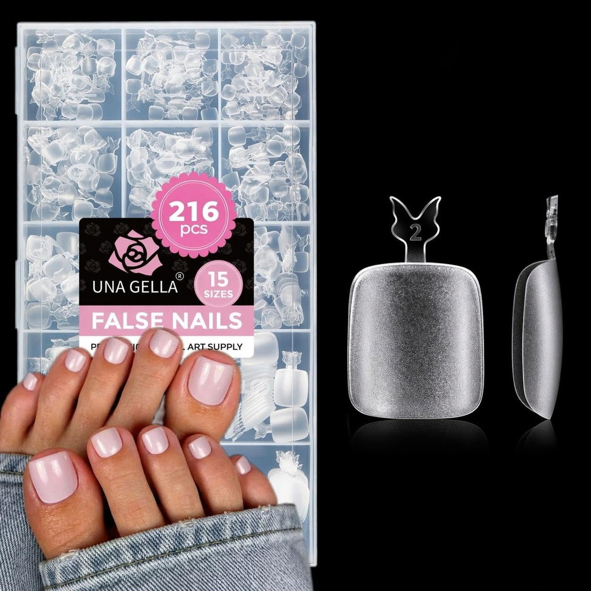 UNA GELLA 20ml*2PCS Nail Glue Remover for Press on, Multi-Functional Pinpoint Glue Remover Fast Removal Gentle Non-Acetone with Crystal Sticks for Nails Polish False Acrylic Nail Tips Home DIY