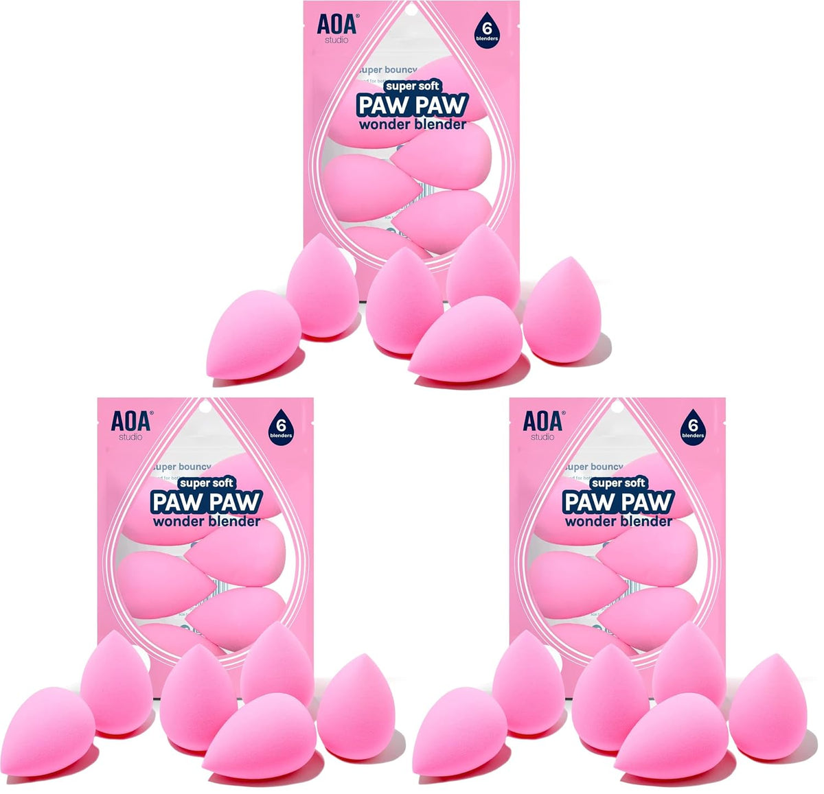 AOA Studio Collection makeup Sponge Set Latex Free and High-definition Set of 6 makeup Wonder blender For Powder Cream and Liquid, Super Soft Wonder Beauty Cosmetic