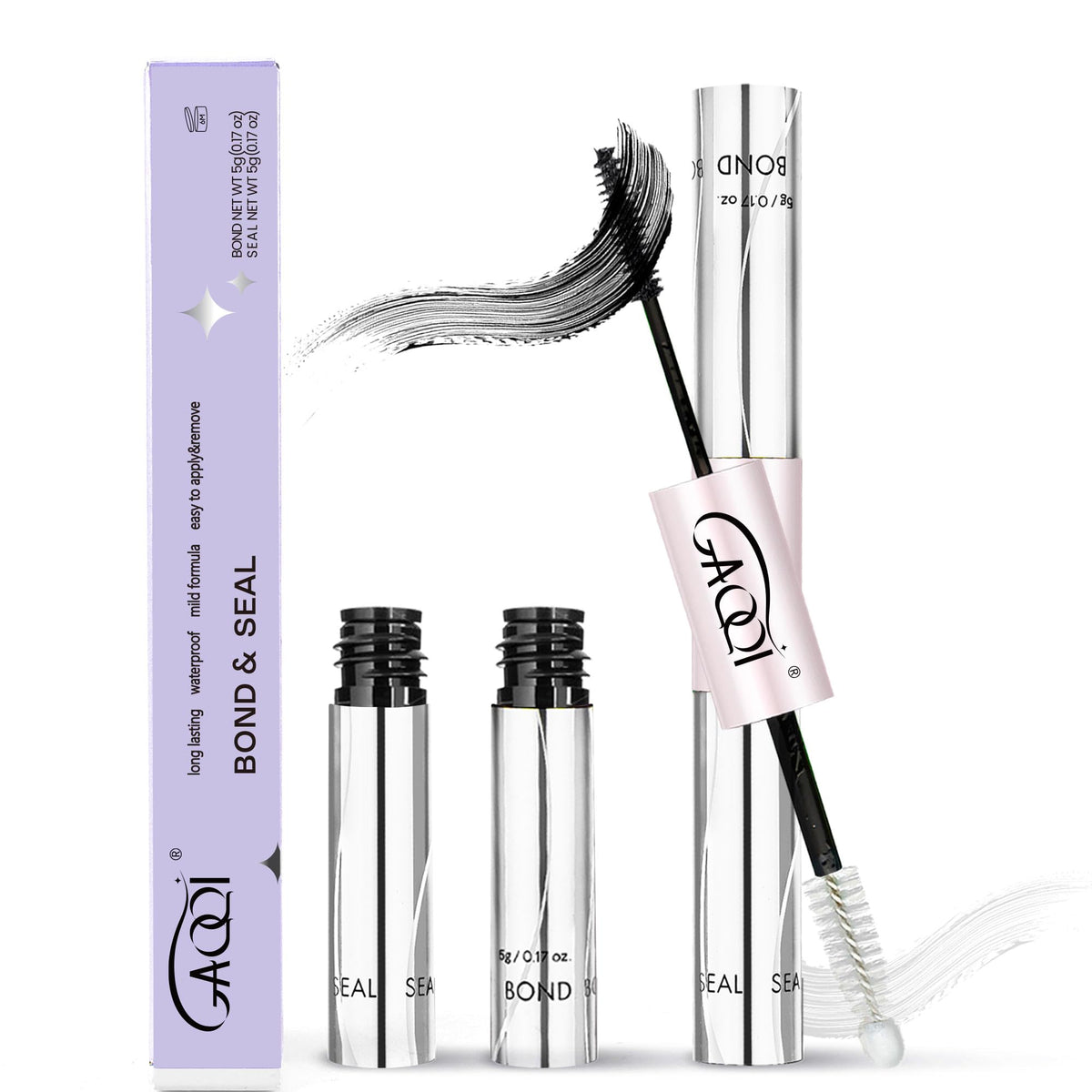 GAQQI Lash Cluster Glue, Waterproof Bond and Seal Lash Glue, Black - 2PCS