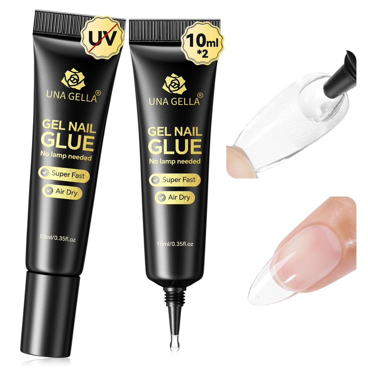 UNA GELLA 20ml*2PCS Nail Glue Remover for Press on, Multi-Functional Pinpoint Glue Remover Fast Removal Gentle Non-Acetone with Crystal Sticks for Nails Polish False Acrylic Nail Tips Home DIY