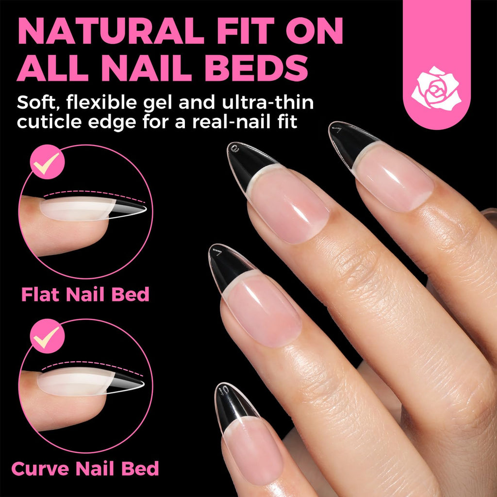 UNA GELLA Almond Gel Nail Tips 504PCS Pre-Etched Clear Fake Nails Tips
