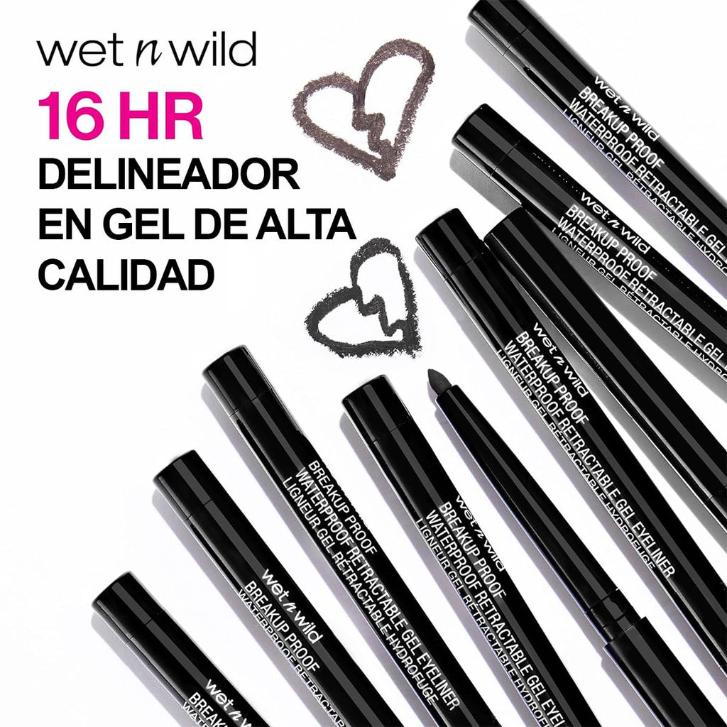 wet n wild Mega Last Breakup Proof Waterproof Retractable Gel Eyeliner - Ultra Pigmented 16-Hour Long Wear, Smudge Proof Satin Finish Formula, Cruelty-Free & Vegan - Charcoal