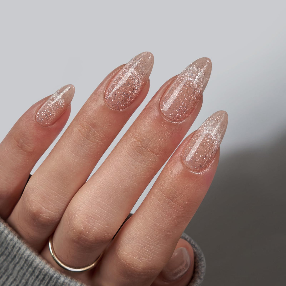 BTArtbox Press On Nails, Short Almond Pink Fake Nails, 32Pcs Full Kit