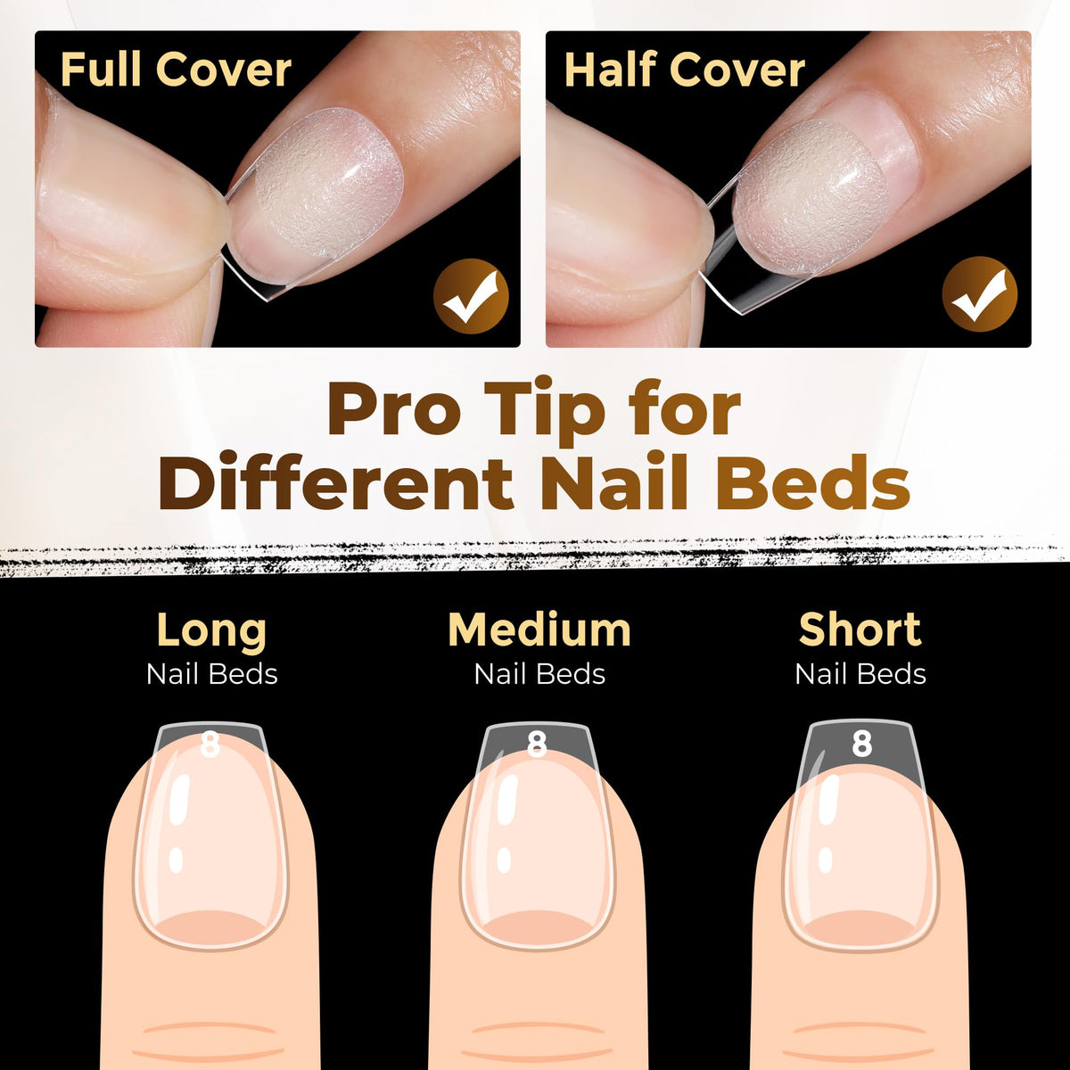 UNA GELLA Almond Gel Nail Tips 504PCS Pre-Etched Clear Fake Nails Tips