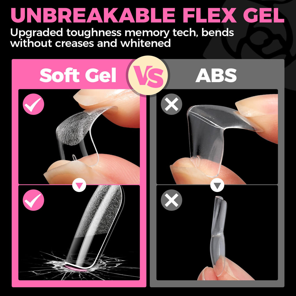 UNA GELLA Almond Gel Nail Tips 504PCS Pre-Etched Clear Fake Nails Tips