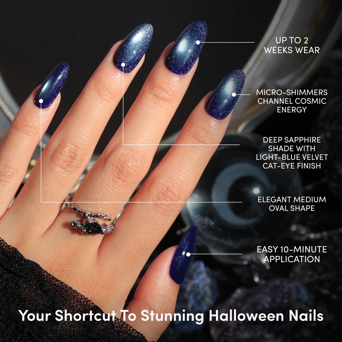 Glamnetic Halloween Press On Nails, Short Almond Glazed, October Nights