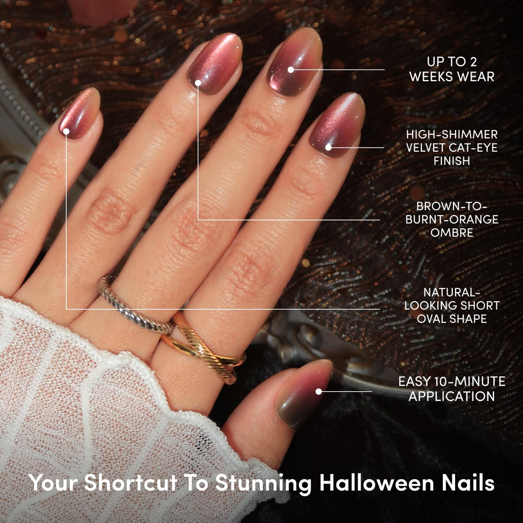 Glamnetic Halloween Press On Nails, Short Almond Glazed, October Nights