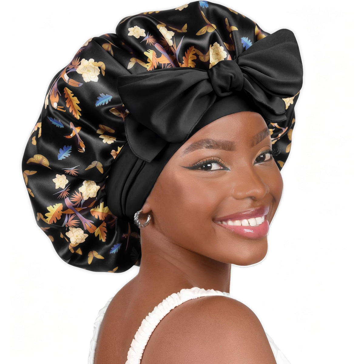 YANIBEST Adjustable Silk Bonnet for Sleeping Women Double Layer Satin Bonnet Reduce Friction Prevent Frizz Curly Hair