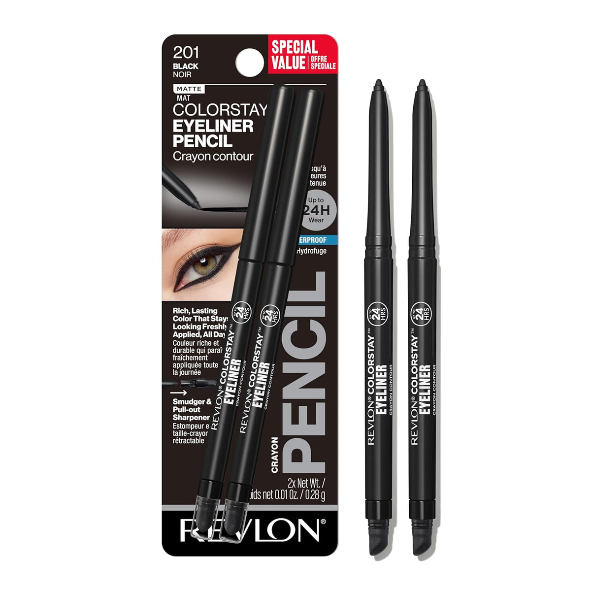 Revlon ColorStay Pencil Waterproof Eyeliner, 202 Black Brown, 0.01 oz