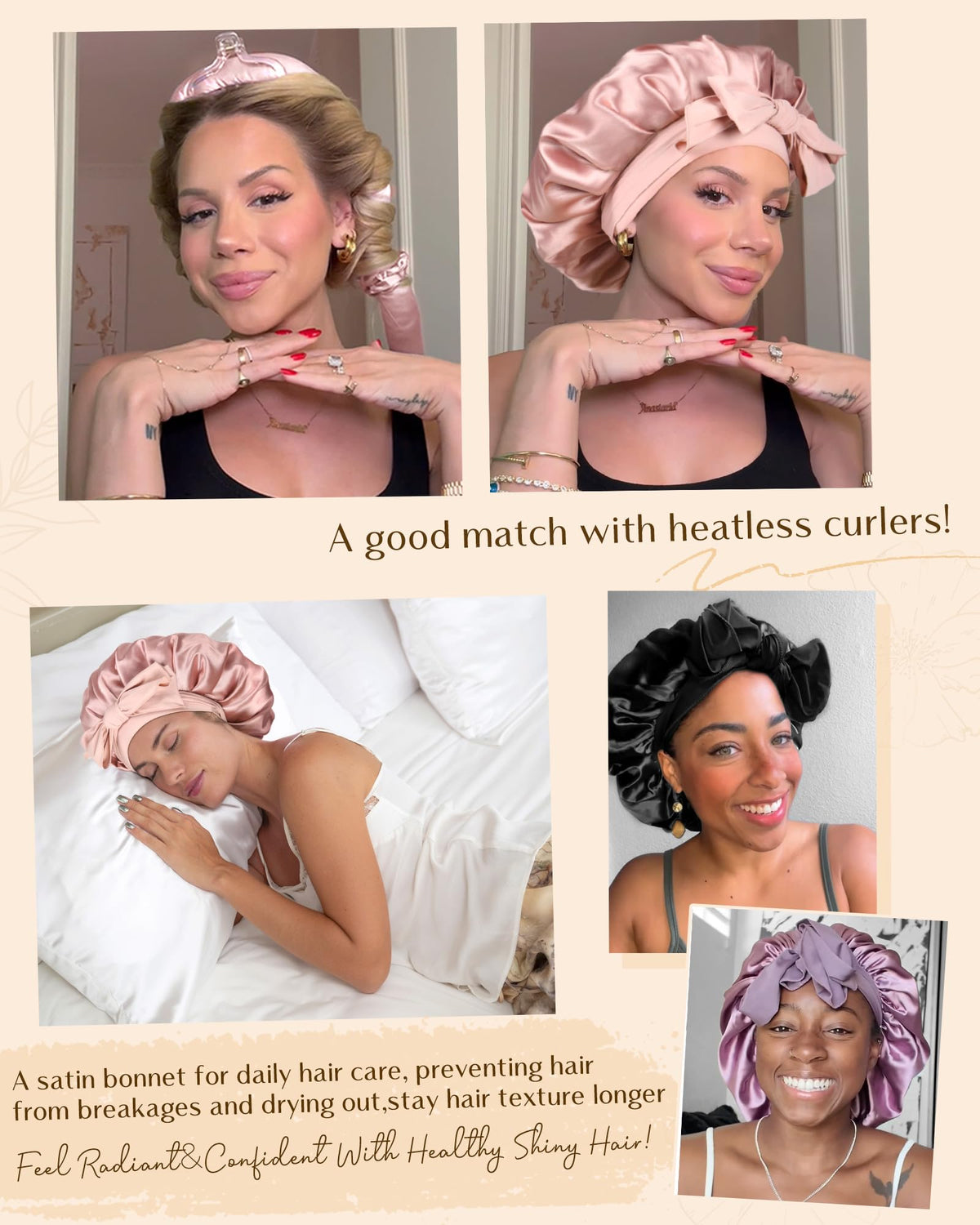 YANIBEST Adjustable Silk Bonnet for Sleeping Women Double Layer Satin Bonnet Reduce Friction Prevent Frizz Curly Hair