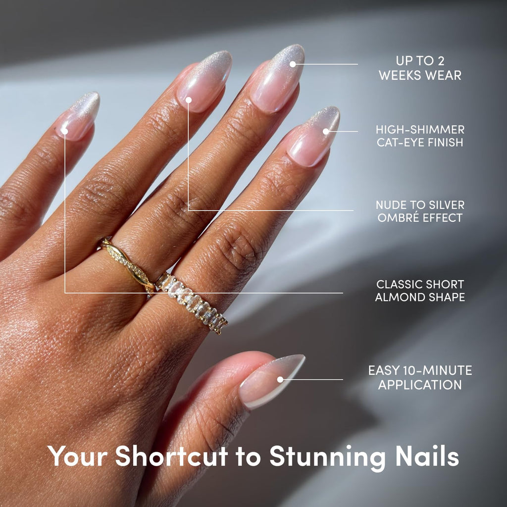 Glamnetic Press On Nails, Short Almond Glossy, Fake Nails 30pc Nail Kit