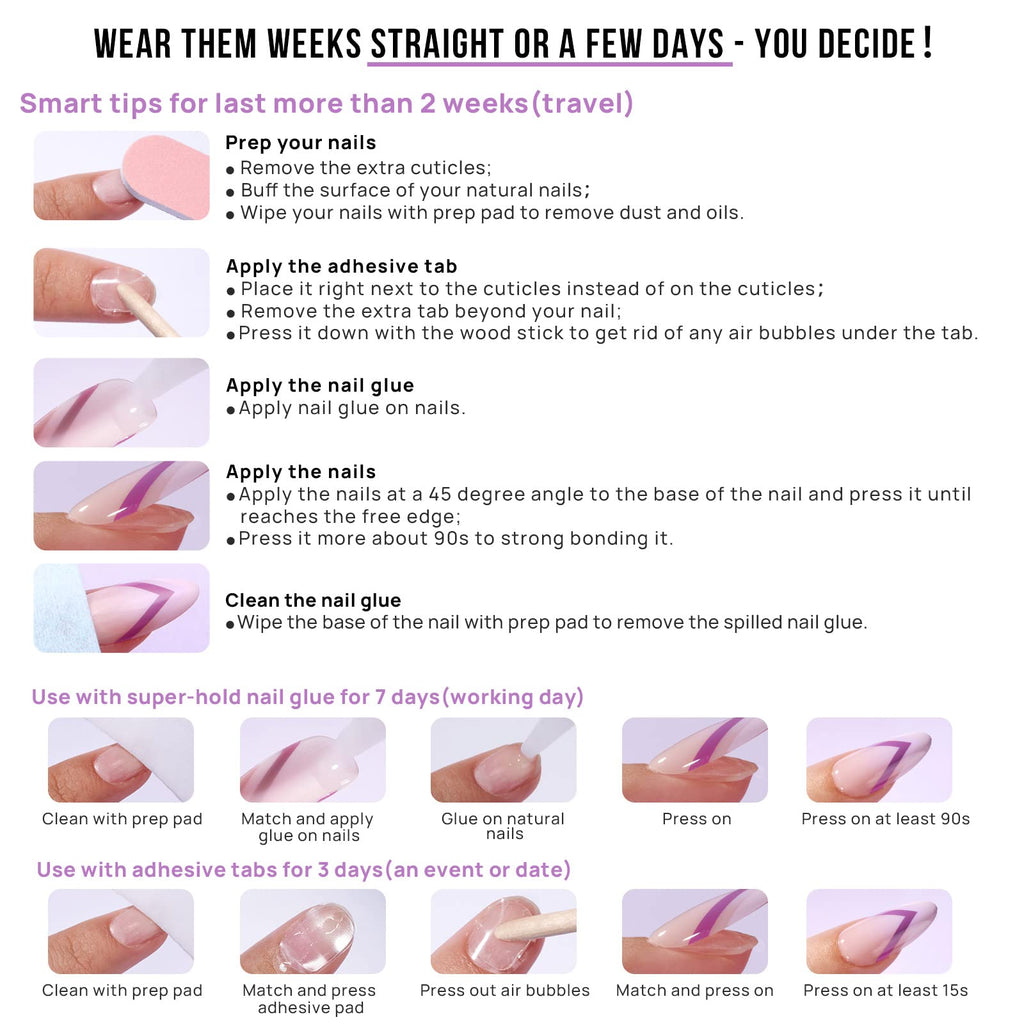 BTArtbox Press On Nails, Short Almond Pink Fake Nails, 32Pcs Full Kit