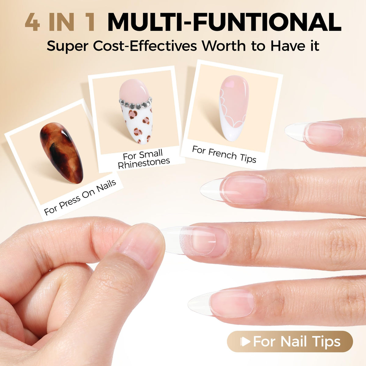 UNA GELLA Almond Gel Nail Tips 504PCS Pre-Etched Clear Fake Nails Tips