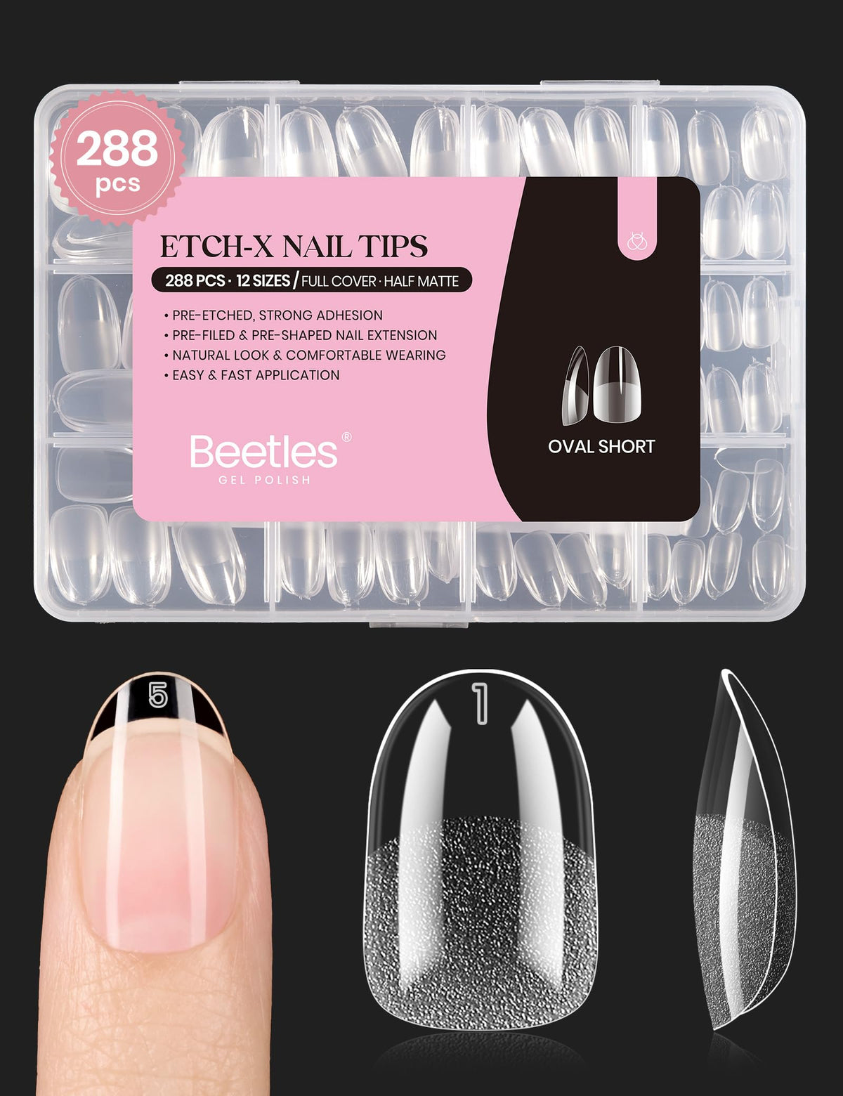 Beetles Soft Gel Nail Tips Short Almond 288pcs in 12 Sizes Etch-X
