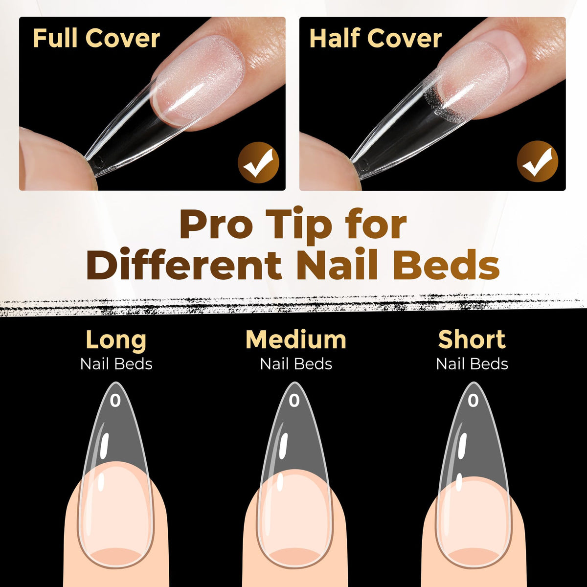UNA GELLA Almond Gel Nail Tips 504PCS Pre-Etched Clear Fake Nails Tips