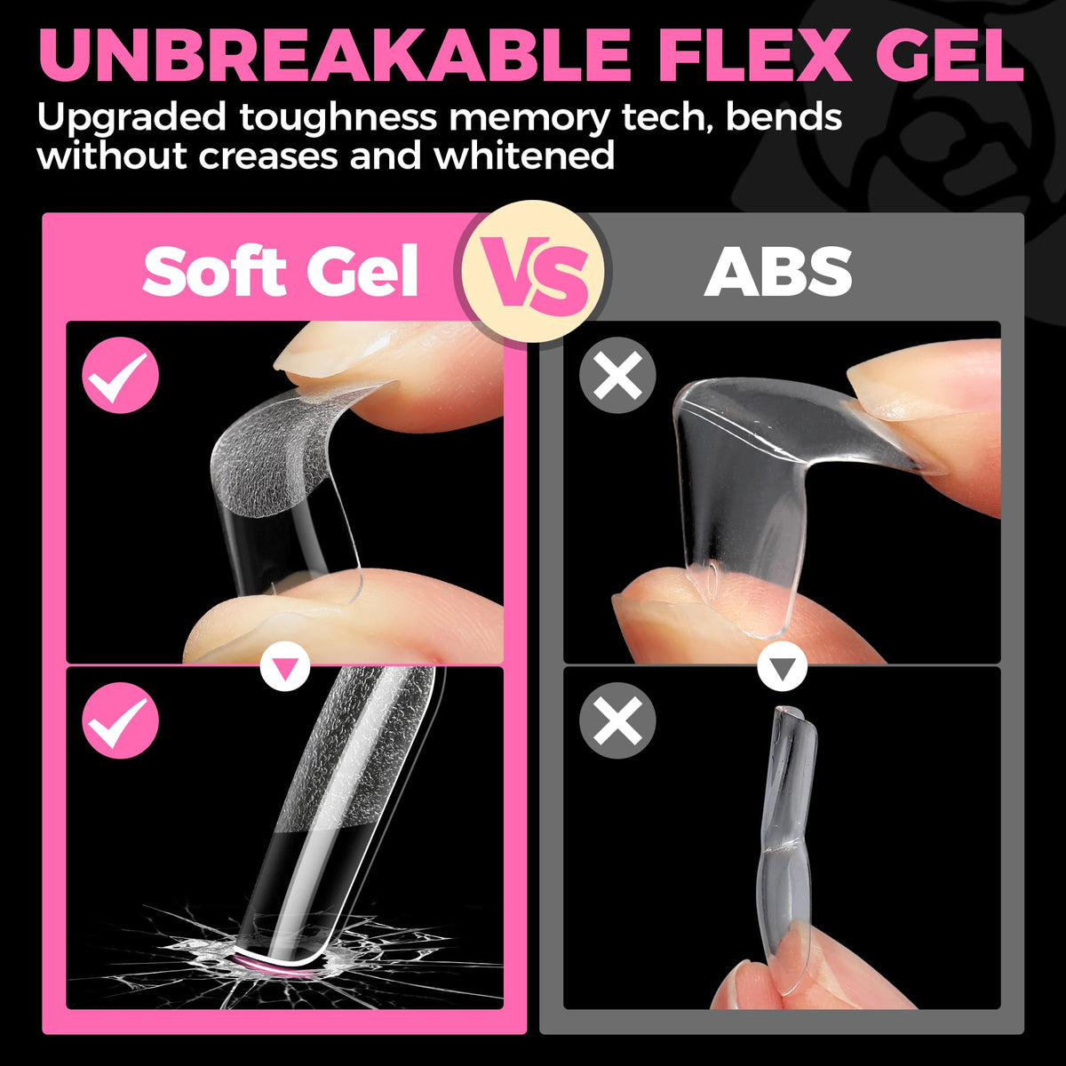 UNA GELLA Almond Gel Nail Tips 504PCS Pre-Etched Clear Fake Nails Tips